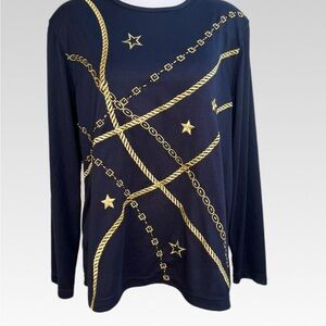 Alfred Dunner Navy  Top with Gold Accents size LP